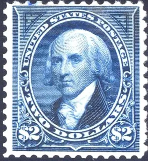 Another photo of the United States 1894 $2 James Madison U.S stamp