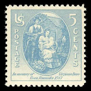 Another photo of the United States 1937 5c Virginia Dare stamp