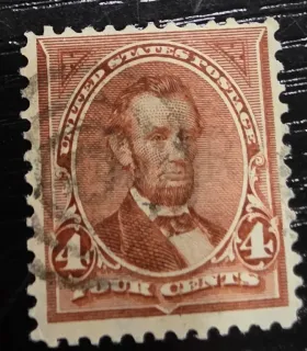 United States 1898 4c Lincoln stamp, photographed by a collector