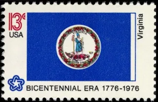 United States 1976 13c Virginia Bicentennial stamp, photographed by a collector