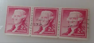 United States 1954 2c Jefferson coil stamp, photographed by a collector