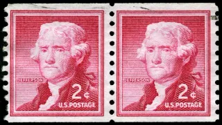 Another photo of the United States 1954 2c Jefferson coil stamp
