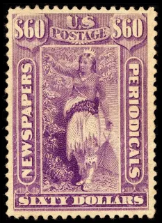 United States 1894 $60 Newspaper Periodical stamp, photographed by a collector