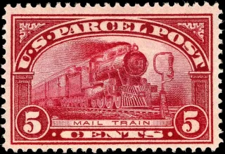 Another photo of the United States 1913 5c Parcel Post Mail train stamp
