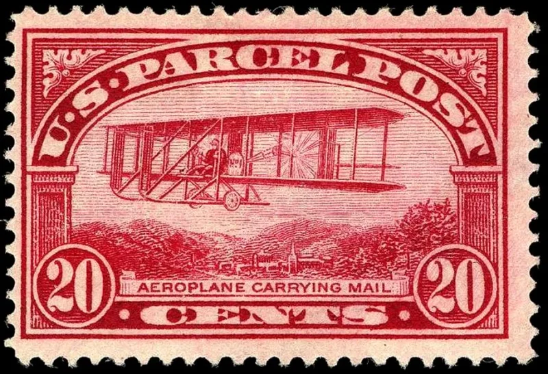 United States 1913 20c Parcel Post Aeroplane mail stamp, photographed by a collector
