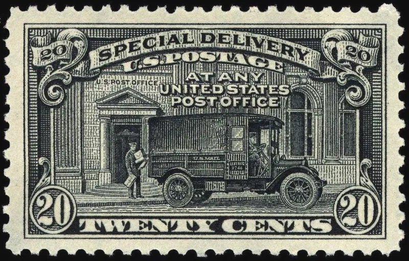 United States 1925 20c Special Delivery stamp, photographed by a collector
