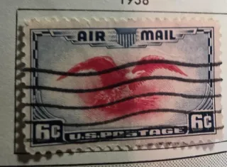 United States 1938 6c Eagle&Shield Airmail stamp, photographed by a collector
