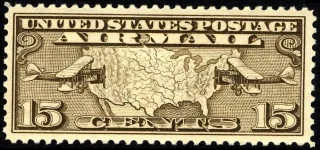 United States 1926 15c U.S. Airmail plane & map stamp, photographed by a collector