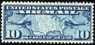United States 1926 10c U.S. Airmail plane & map stamp, photographed by a collector