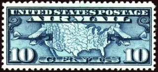 Another photo of the United States 1926 10c U.S. Airmail plane & map stamp