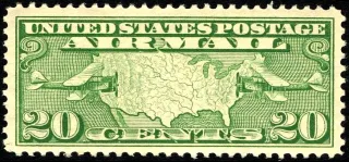 United States 1927 20c U.S. Airmail plane & map stamp, photographed by a collector