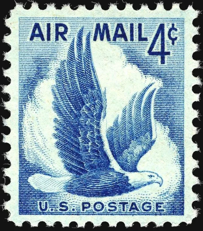 United States 1954 4c Airmail Eagle stamp, photographed by a collector