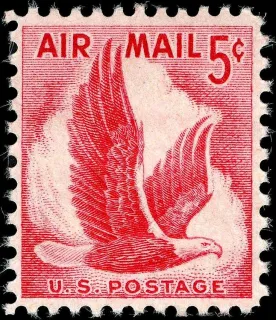 United States 1958 5c Airmail Eagle stamp, photographed by a collector
