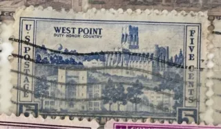 United States 1937 5c West Point stamp, photographed by a collector