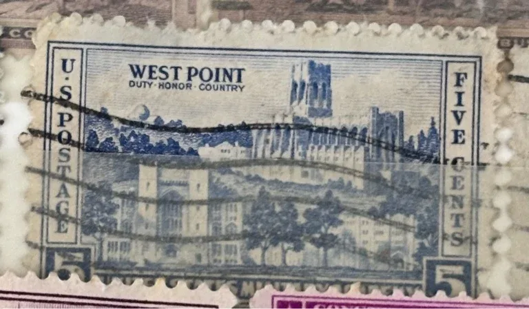 United States 1937 5c West Point stamp, photographed by a collector