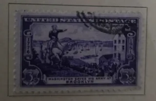 United States 1951 3c Washington Battle of Brooklyn stamp, photographed by a collector