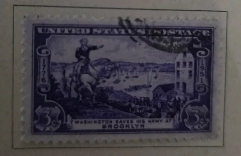 United States 1951 3c Washington Battle of Brooklyn stamp, photographed by a collector
