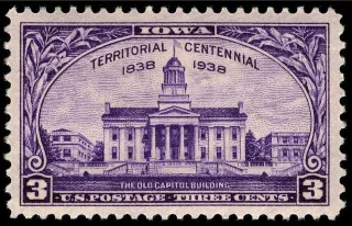 United States 1938 3c Iowa Territorial centennial stamp, photographed by a collector