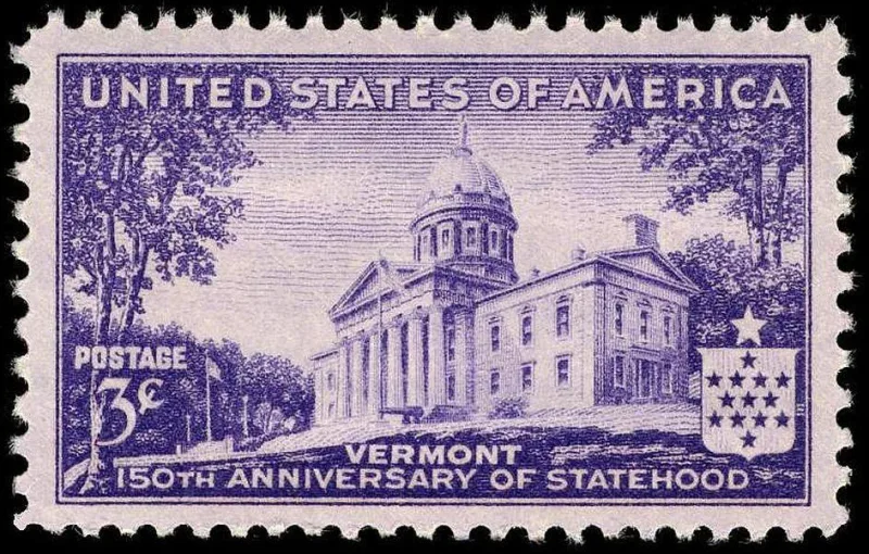 United States 1941 3c Vermont 150th Anniv statehood stamp, photographed by a collector