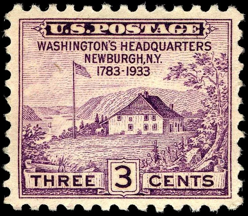 United States 1933 3c Washington's HQ Newburgh stamp, photographed by a collector