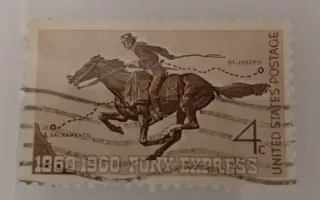 Another photo of the United States 1960 4c Pony Express centennial stamp
