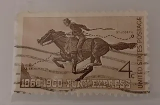 Another photo of the United States 1960 4c Pony Express centennial stamp