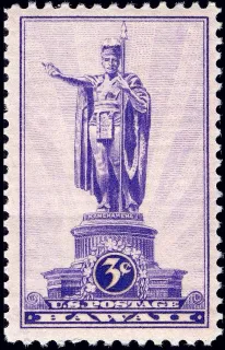 United States 1937 3c Hawaii Kamehameha stamp, photographed by a collector