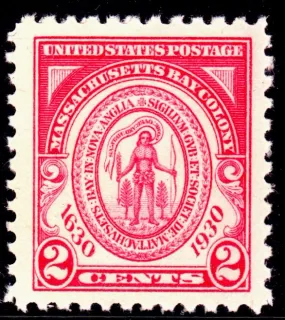 Another photo of the United States 1930 2c Massachusetts Bay Colony stamp