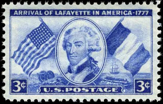 United States 1952 3c Lafayette stamp, photographed by a collector