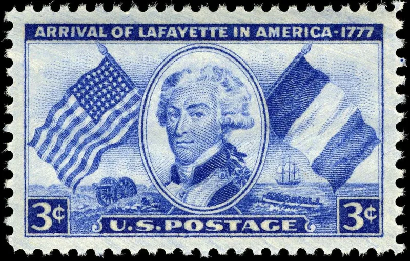 United States 1952 3c Lafayette stamp, photographed by a collector