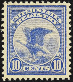 United States 1911 10c Eagle Registered Mail stamp, photographed by a collector