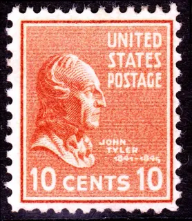 United States 1938 10c John tyler stamp, photographed by a collector