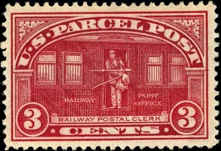 Another photo of the United States 1913 3c RPO clerk parcel post stamp