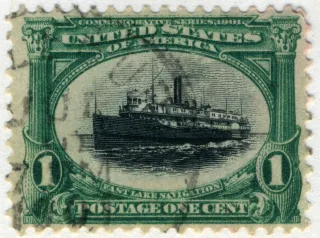 United States 1901 1c Fast Lake Navigation stamp, photographed by a collector
