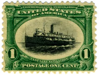 Another photo of the United States 1901 1c Fast Lake Navigation stamp