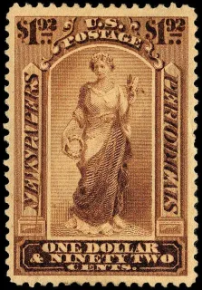 United States 1875 $1 Newspapers periodicals stamp, photographed by a collector