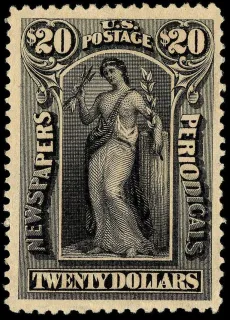 United States 1896 $20 Newspapers periodicals stamp, photographed by a collector