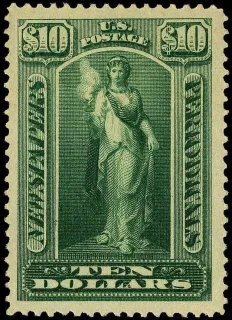 United States 1895 $10 Newspapers periodicals stamp, photographed by a collector