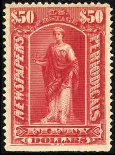 United States 1895 $50 Newspapers periodicals stamp, photographed by a collector