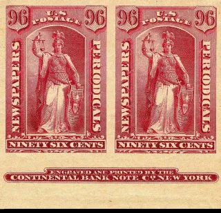 United States 1875 96c Newspapers periodicals Natl Bnk Nt stamp, photographed by a collector