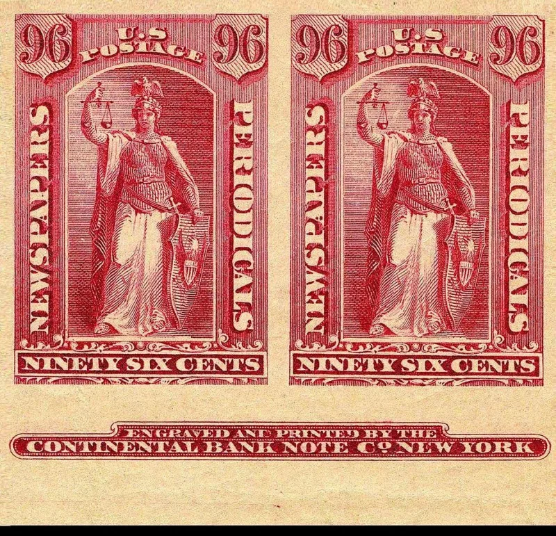 United States 1875 96c Newspapers periodicals Natl Bnk Nt stamp, photographed by a collector