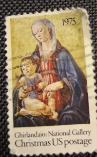 United States 1975 no denomination Christmas Madonna and Child stamp, photographed by a collector