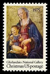 Another photo of the United States 1975 no denomination Christmas Madonna and Child stamp