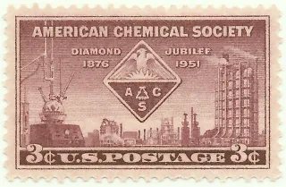 United States 1951 3c American Chemical Society stamp, photographed by a collector