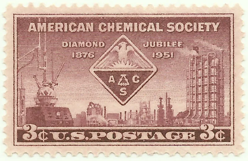 United States 1951 3c American Chemical Society stamp, photographed by a collector
