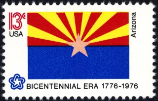 United States 1976 13c Arizona Bicentennial stamp, photographed by a collector