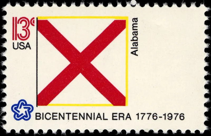 United States 1976 13c Alabama Bicentennial stamp, photographed by a collector