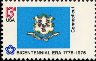 United States 1976 13c Connecticut Bicentennial stamp, photographed by a collector
