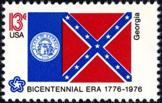 United States 1976 13c Georgia Bicentennial stamp, photographed by a collector