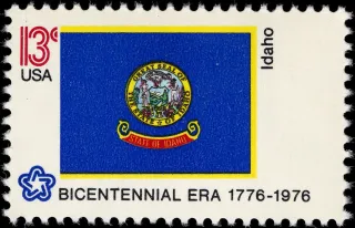 United States 1976 13c Idaho Bicentennial stamp, photographed by a collector